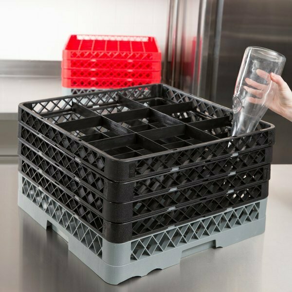 Noble Products 9-Compartment Gray Full-Size Glass Rack with 4 Black Extenders 274RK94